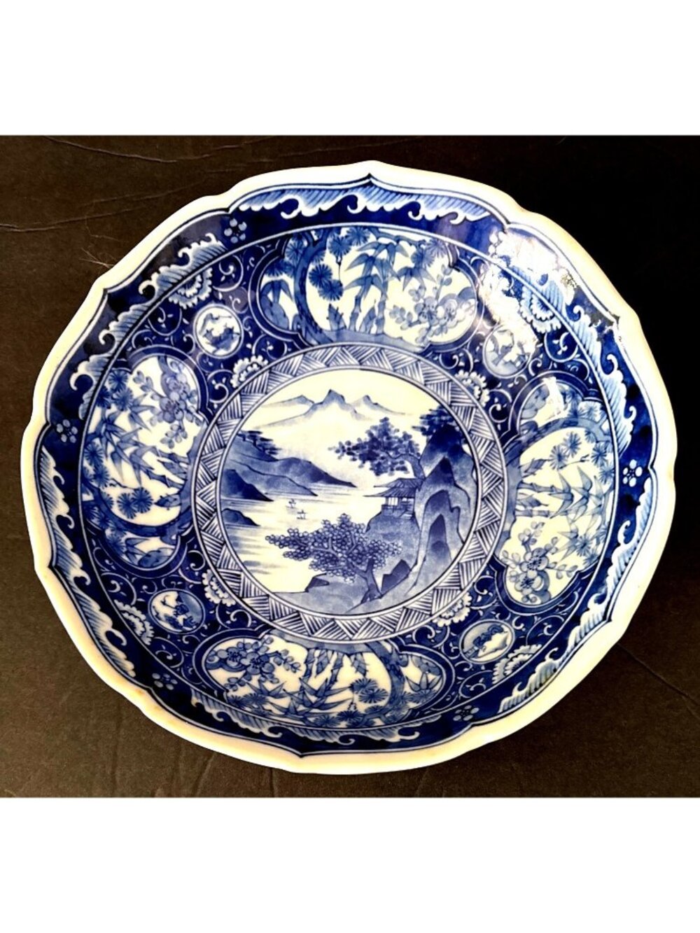 Japanese Blue White Porcelain Charger Bowl Coup 10” Andrea by Sadek Japan Porcel